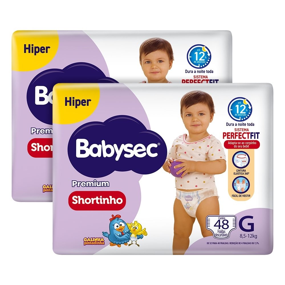 Fralda Descartável Babysec Shortinho Galinha Pintadinha Hiper Tamanho G - 2 Pacotes com 48 Fraldas - Total 96 Tiras em Oferta na Shopee