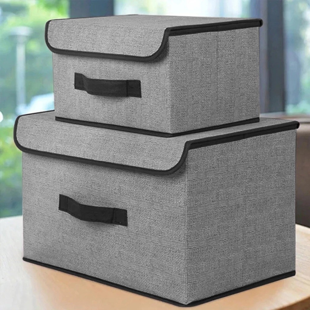 Caixa de Armazenamento de Tecido Não-Dobrável Cinza para Roupas Íntimas, Meias e Cosméticos
