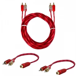 Kit 1 Cabo Rca Dupla Blindagem Injetado 1mt + 2 Rca Y 2m1f