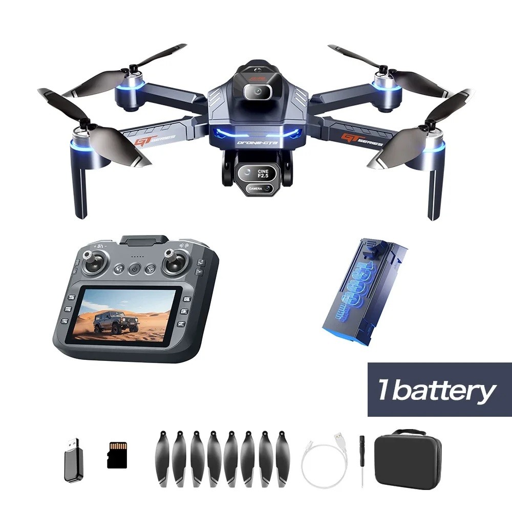 Drone GT8 Com Tela, Câmera HD – Motor Brushless, Evita Obstáculos, Dobrável 1 Bateria