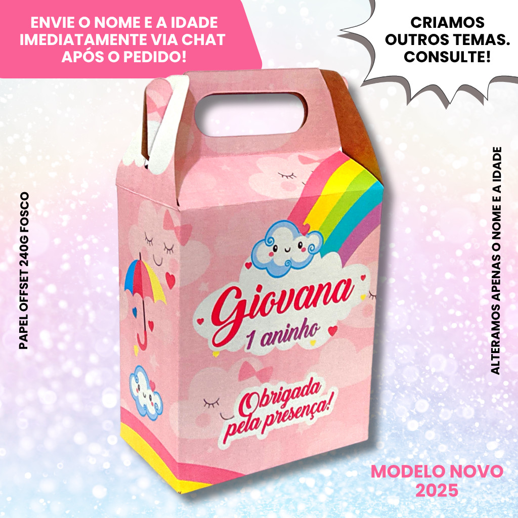 Kit Caixinha Maletinha Surpresa Aniversario Personalizada Tema Chuva de Amor Menina Festa Infantil