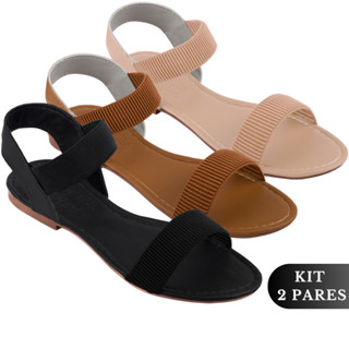 Sandália Feminina Rasteirinha Rasteira Calce Fácil Feminina Kit 2 Pares Confortável Elástico em Oferta na Shopee