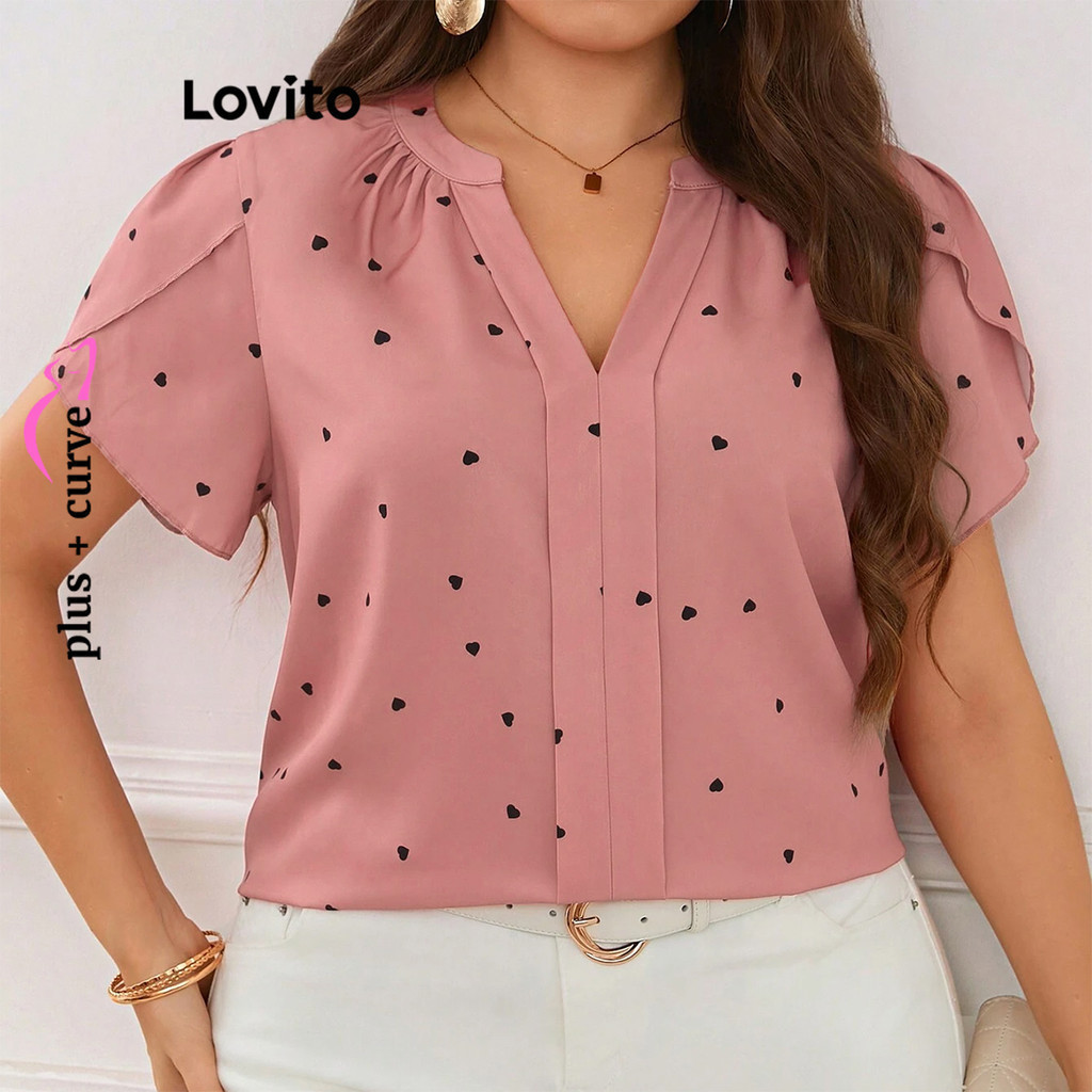 (Trendy) Lovito Blusa Curva Plus Size Elegante Blusa De Coração Em Formato De Coração Para Mulheres LBL18288