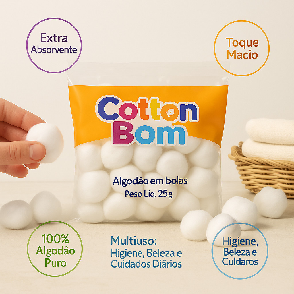 Algodão Bolinha Branca 25g Kit até 4 Pacotes Bola Limpeza Higiene Bebe Maquiagem Manicure Esmalte