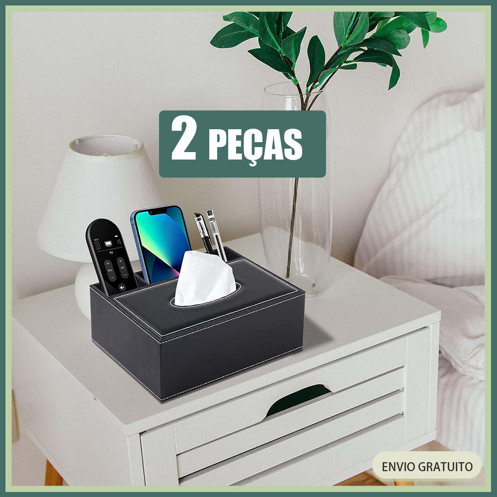 2x Caixa de lenços de papel em pele PU preta Armazenamento multifuncional de lenços de papel para telemóvel e controlo r