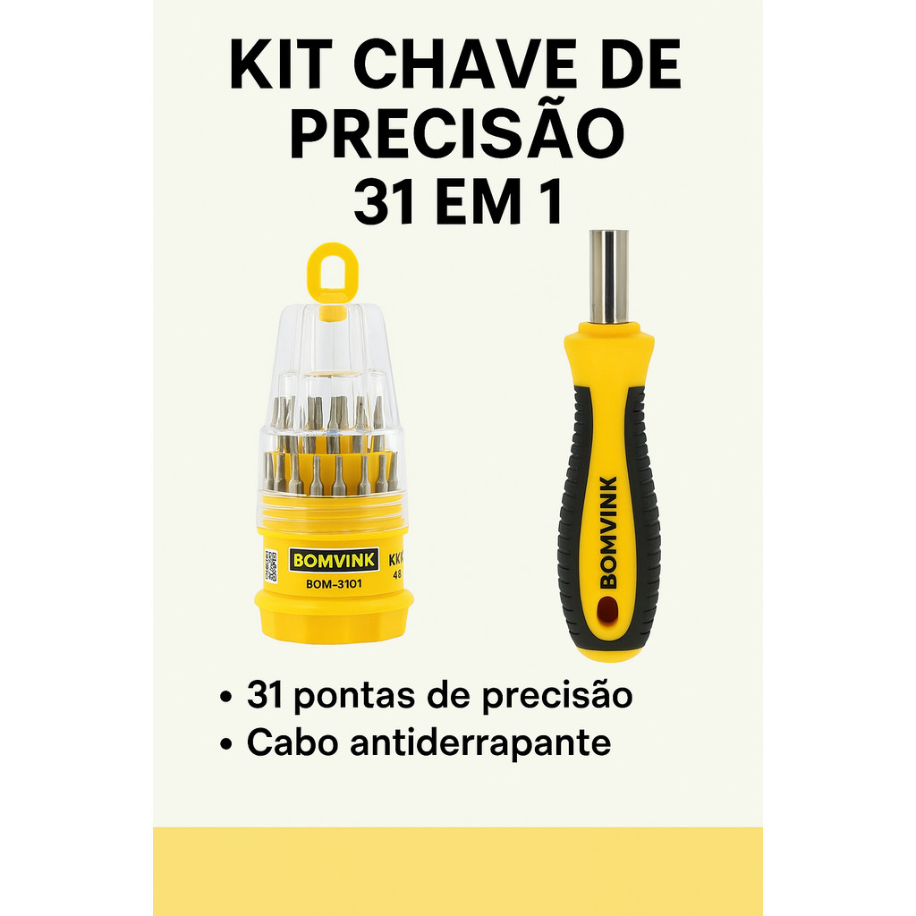Kit Jogo Chave Precisão Ferramenta 31 Peças Alen Torx Fenda Philips