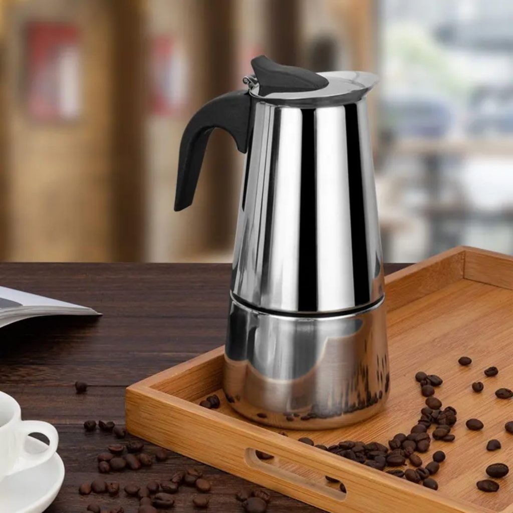 Cafeteira Moka Espresso Italiana Inox 6 Xícaras Alumínio Clássica Café Forte Cozinha Preparar Bebida