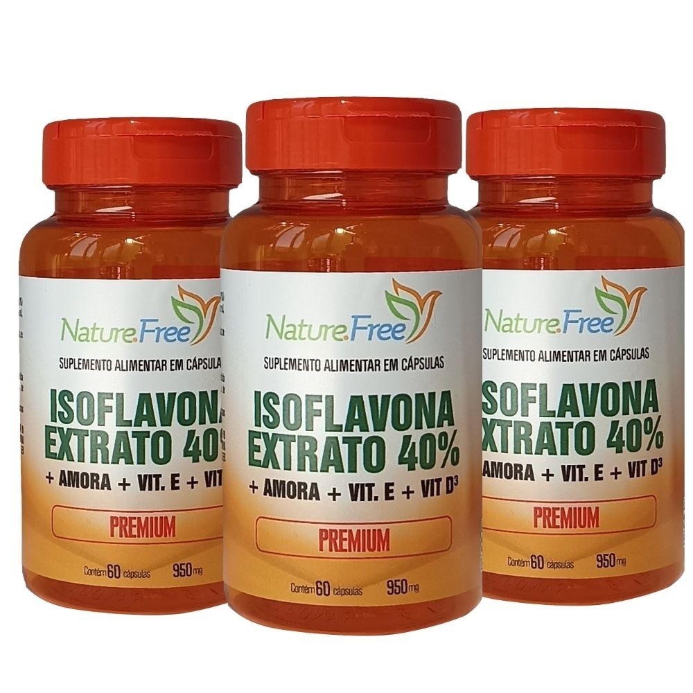 Kit 3 Isoflavona Extrato 40% + Amora + Vit. E + Vit. D³ 60 Cápsulas 950mg - PRONTA ENTREGA!!