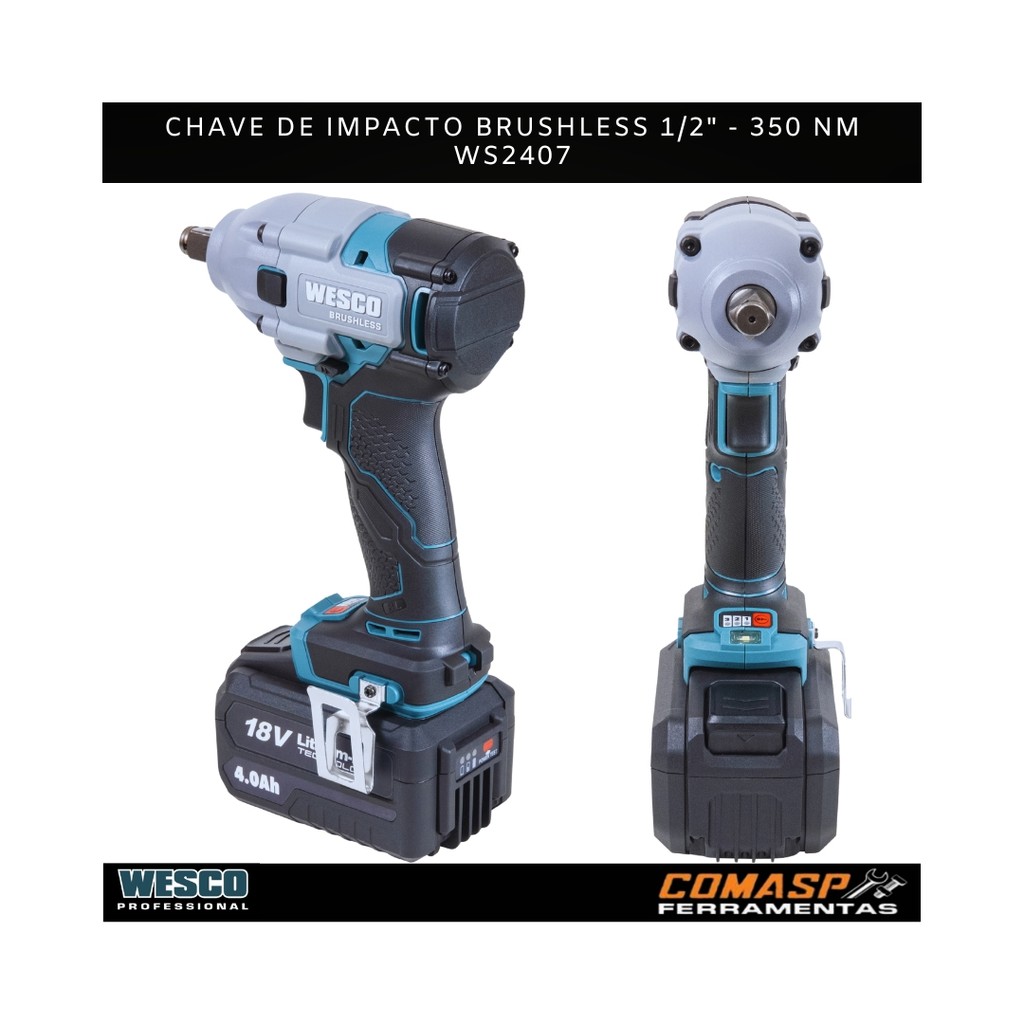 Chave De Impacto Brushless 1/2 350 Nm 18v Com Bateria Ws2407.1 Wesco · foto 2