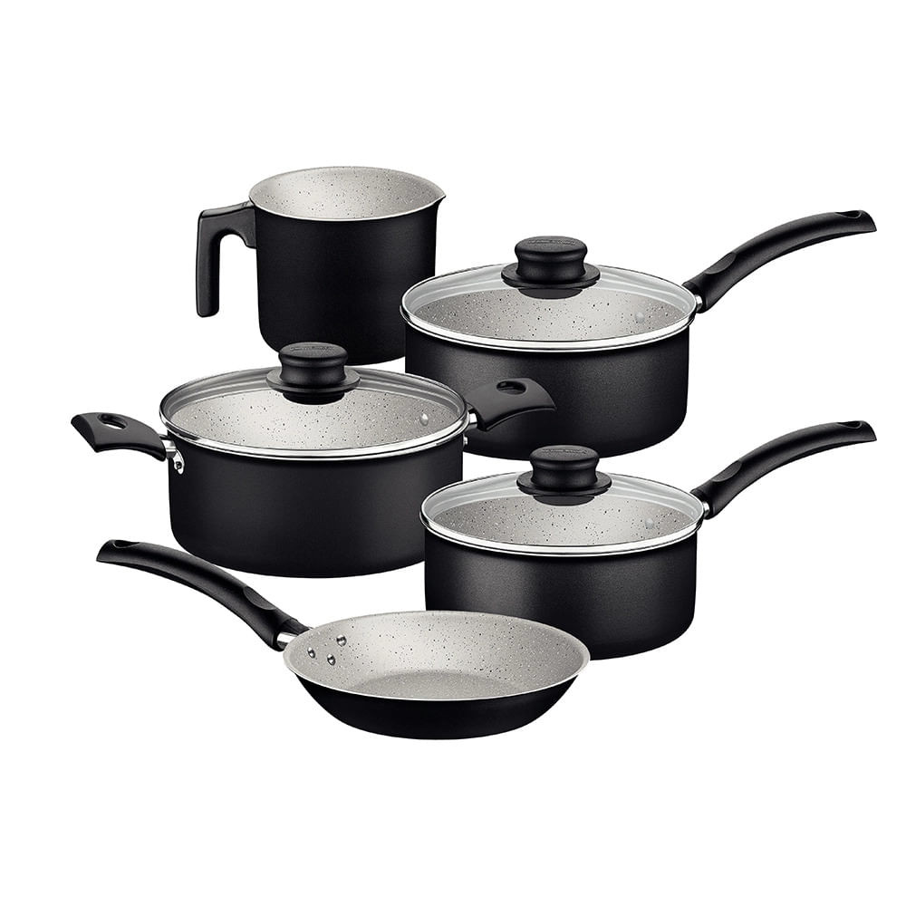 Conjunto de Panelas Antiaderente Tramontina Turim Preto 5 Peças - Home & Living