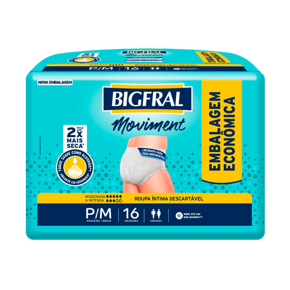 Roupa Íntima Bigfral Moviment P/M 16 Unidades - Health
