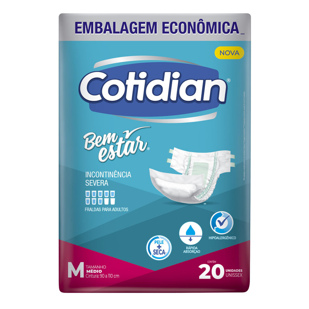 Fralda Geriátrica Cotidian Bem Estar Tamanho M 20 Unidades Descartáveis - Health