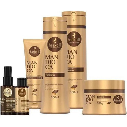 Kit Haskell Mandioca Sh Cond Máscara 300ml 6 Itens Completo