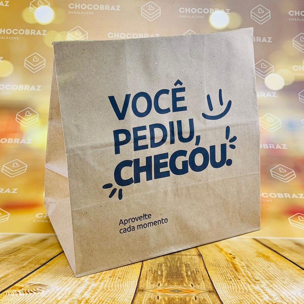 50 SACO DELIVERY KRAFT VOCÊ PEDIU CHEGOU TAM GG - REFORÇADO (32 X 30 X 18)(CHOCO)