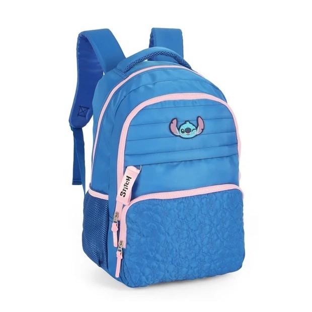 Mochila De Costas Escolar Grande Stitch C/ Divisao Laptop Luxcel - Azul