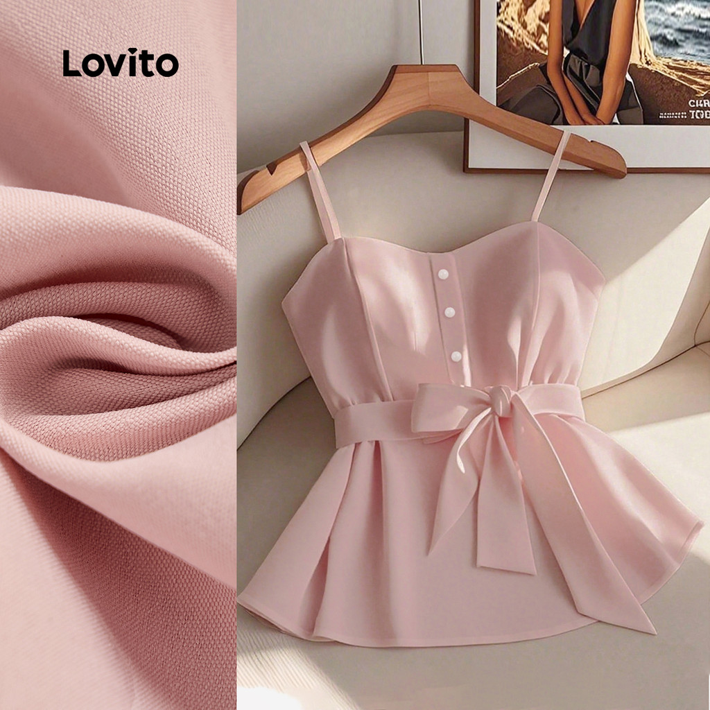 (New) Lovito Top Elegante de Renda com Botões Na Frente para Primavera/verão Blusa Rosa para Mulheres L150ED614 em Oferta na Shopee