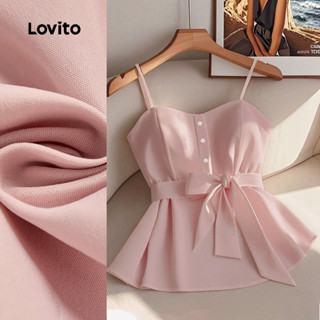 (New) Lovito Top Elegante de Renda com Botões Na Frente para Primavera/verão Blusa Rosa para Mulheres L150ED614 em Oferta na Shopee