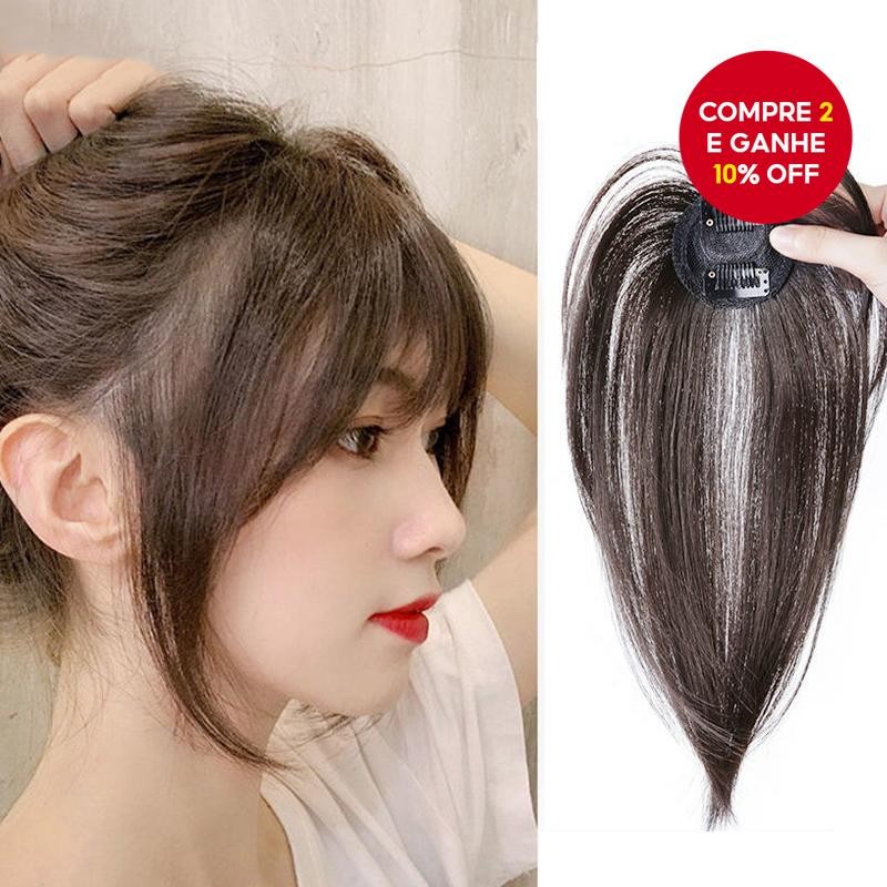 Topper De Cabelo Preto Natural De 12 " – Franja Fofa Com Clipe Para Mulheres , Peça De Invisível Sintética