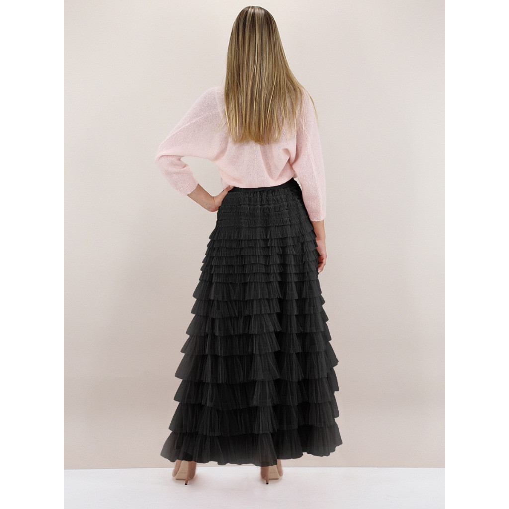 Saia Midi de Tule com Camadas Cores Femininas Elastica Romântico Saia de Babado de Camadas WK-70-2 — imagem 2 de 2