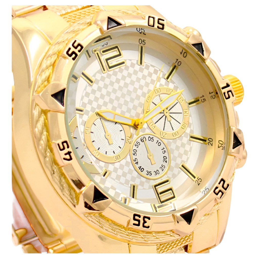 Kit Relogio Masculino Banhado Ouro Dourado+corrente+pulseira