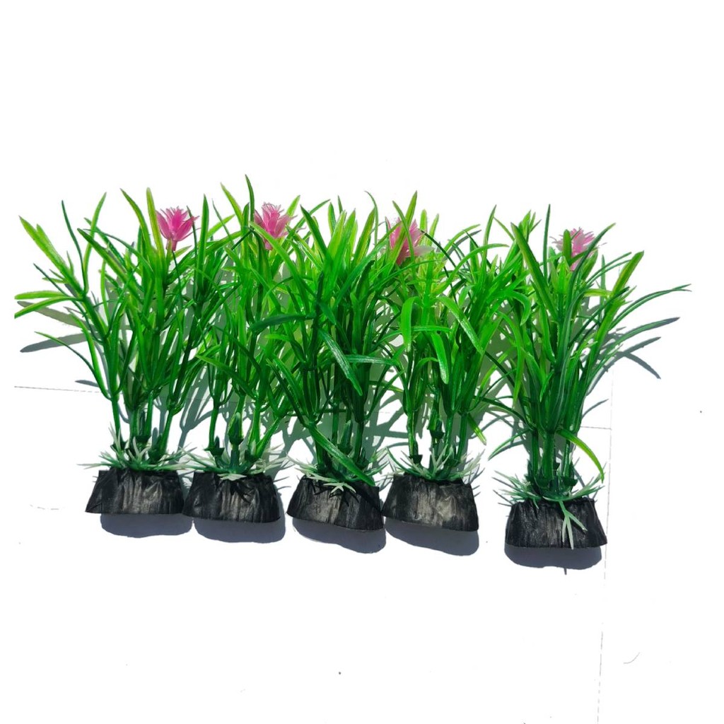 Planta Artificial 8cm Verde c/ flor Aquário Decoração 5 un para aquario