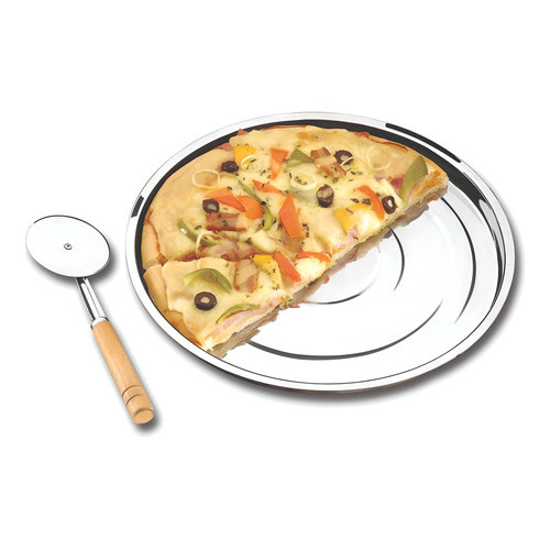 Kit para Pizza Forma Assadeira 32cm 100% Inox + Carretilha