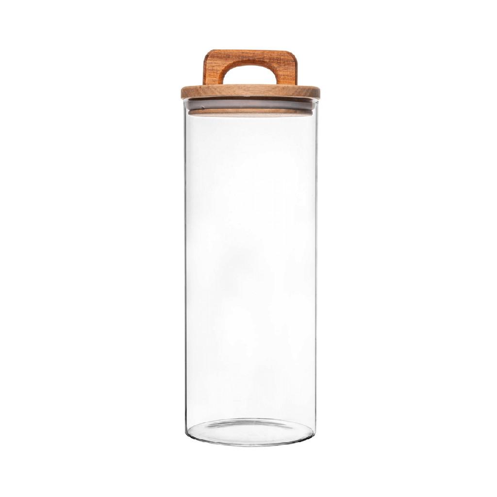 Pote de Vidro Wolff 1700ML 1,7L com Tampa de Madeira Organizador Hermético Porta Condimentos Cozinha Grãos Sucrilhos Sementes Arroz Feijão Mesa Posta Bancada Cozinha Armário Grande Macarrão