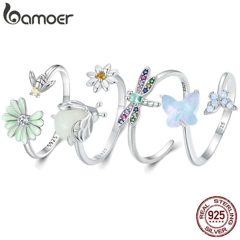 Bamoer 925 Anéis De Prata Sterling Fofo Flor De Pássaro Borboleta Moda Feminina Acessórios De Aniversário SCR323 em Oferta na Shopee