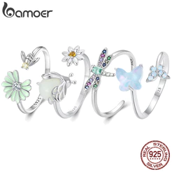 Bamoer 925 Anéis De Prata Sterling Fofo Flor De Pássaro Borboleta Moda Feminina Acessórios De Aniversário SCR323