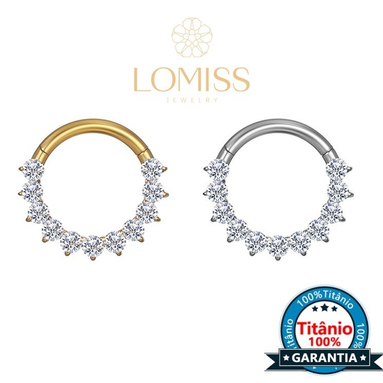 【Lomiss】Piercing Nariz Daith Hélix Conch Argola Titânio Segmento Articulado Zircônia Cravejada Lateral