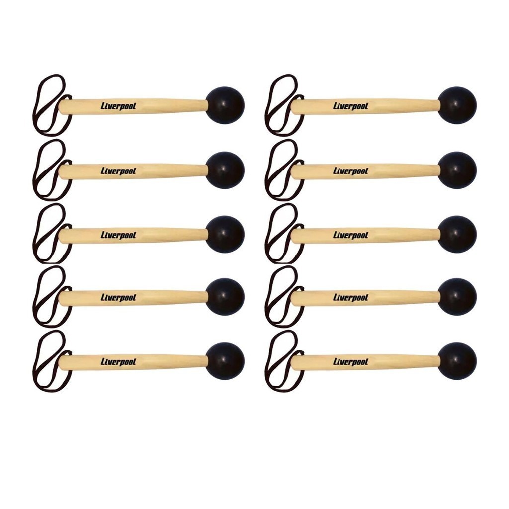 Kit com 10 Baqueta Liverpool Maçaneta para Bumbo Ponta de Borracha Marfim 275 Mm Para Bumbo MC 47