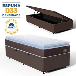 Cama Box Baú com Colchão de Espuma D33 Pillow Top Comfort Luxo Solteiro 88cm