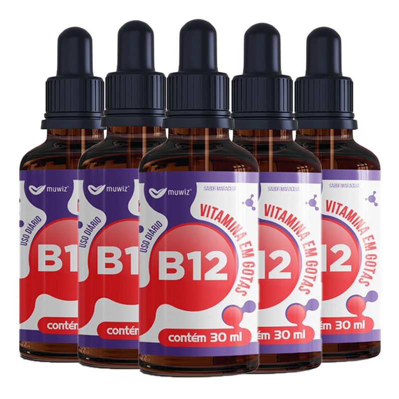 KIT 5 VITAMINA B12 GOTAS 30ml CIANOCOBALAMINA MUWIZ