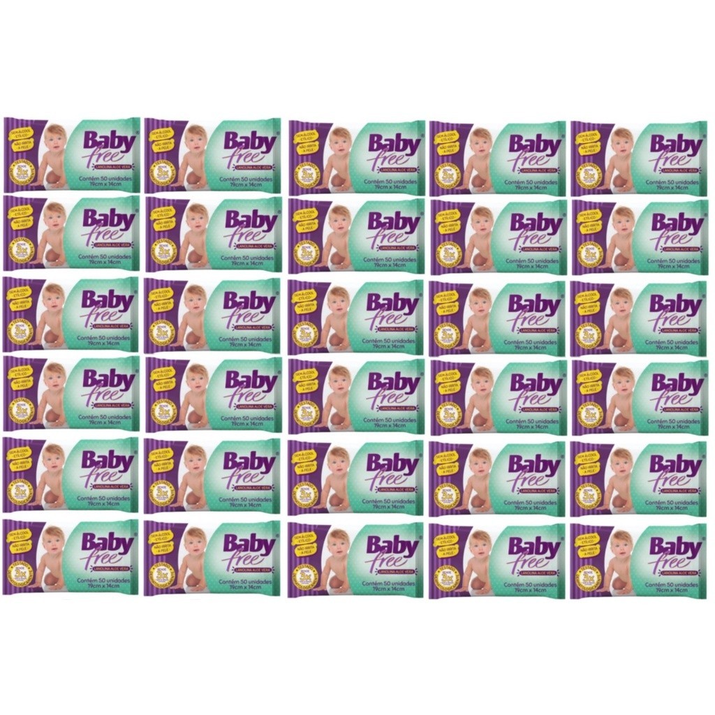 Kit com 30 Lenços Umedecidos Baby Free Toalha Umedecida Qualybless 10 Pacotes com 50 unidades
