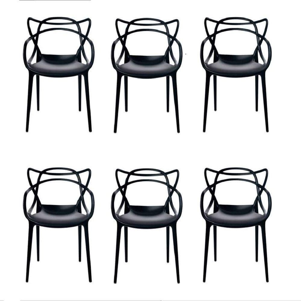 Conjunto Com 6Cadeiras Allegra Preta Polipropileno Monobloco