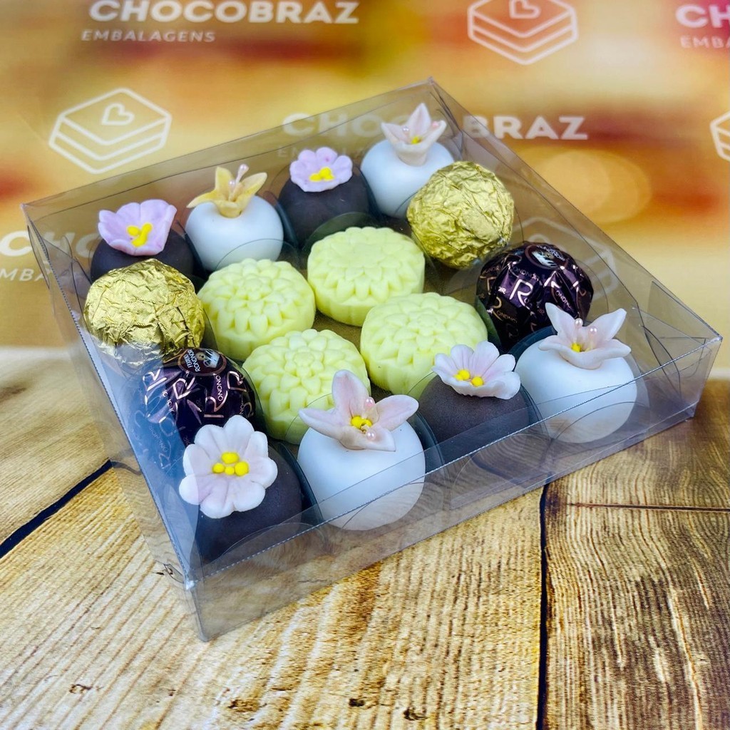 10~50 CAIXA P/ 16 DOCES ACETATO INCOLOR 16X16X4 5035  (IDEIA) ESSENCIAL em Oferta na Shopee