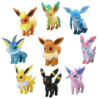 16-21cm Pokemon Eevee brinquedos de pelúcia 20cm Kawaii Eeveelution Sylveon flaleon Jolteon guarda-chuva Vaporeon brinqu