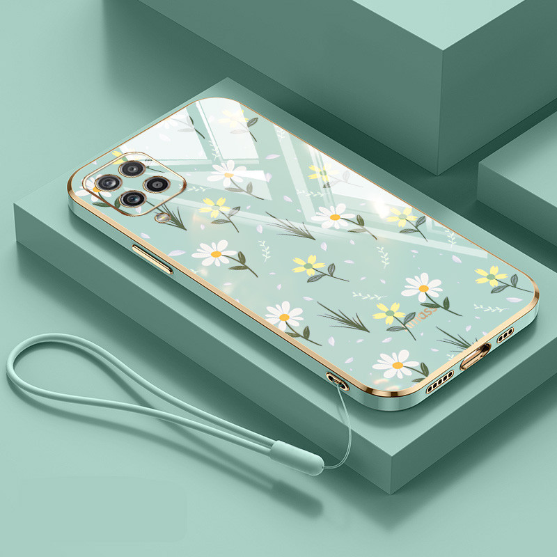 Capa Para Samsung Galaxy A12 M12 F12 A22 M22 F22 M32 4G 5G A22 5G A12 Nacho A12S Pequenas Flores Luxo Galvanoplastia Ant em Oferta na Shopee