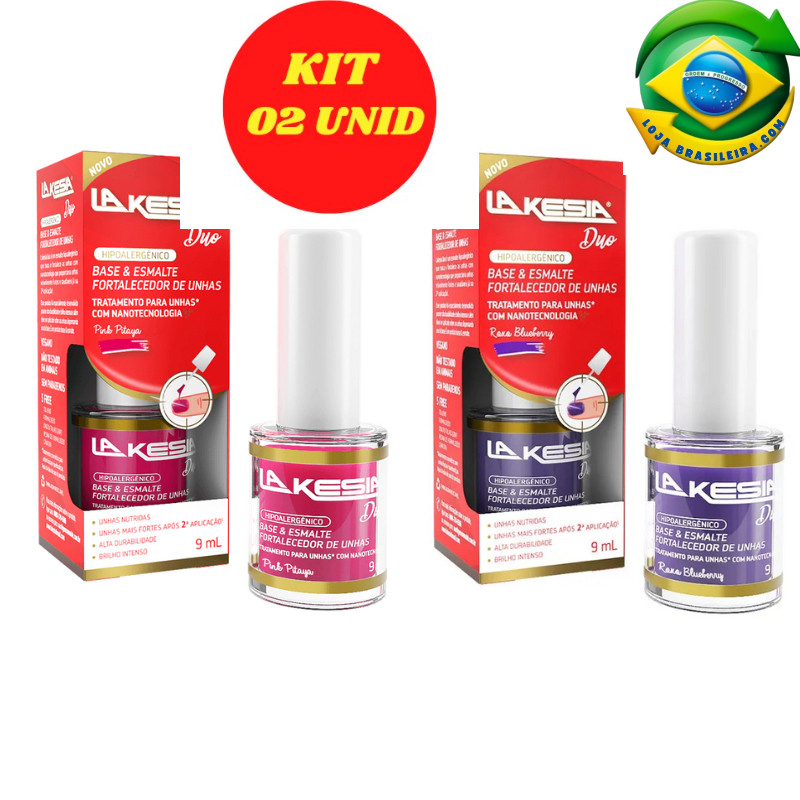 Kit 2 Fortalecedor de Unhas Lakesia 9 ml - Roxo Blueberry & Pink Pitaya