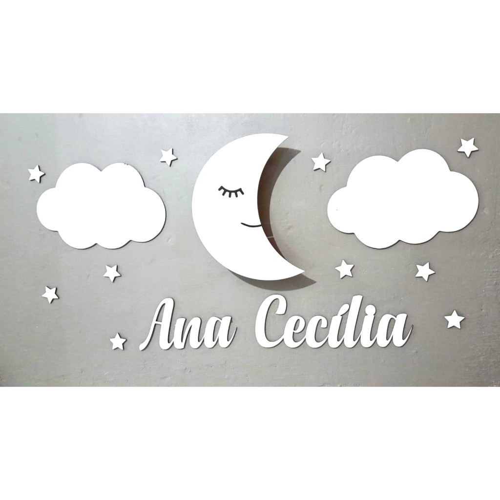 Kit Céu Luminoso Com 10 Estrelas 2 Nuvens e 1 Lua Luminosa Com LED Premium/ Decoração Infantil/ Decoração Quarto/ Abajur