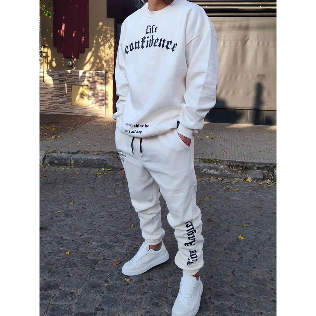 Conjunto de Moletom com Gola Careca e Calça Estampado LIFE CONFIDENCE em Oferta na Shopee