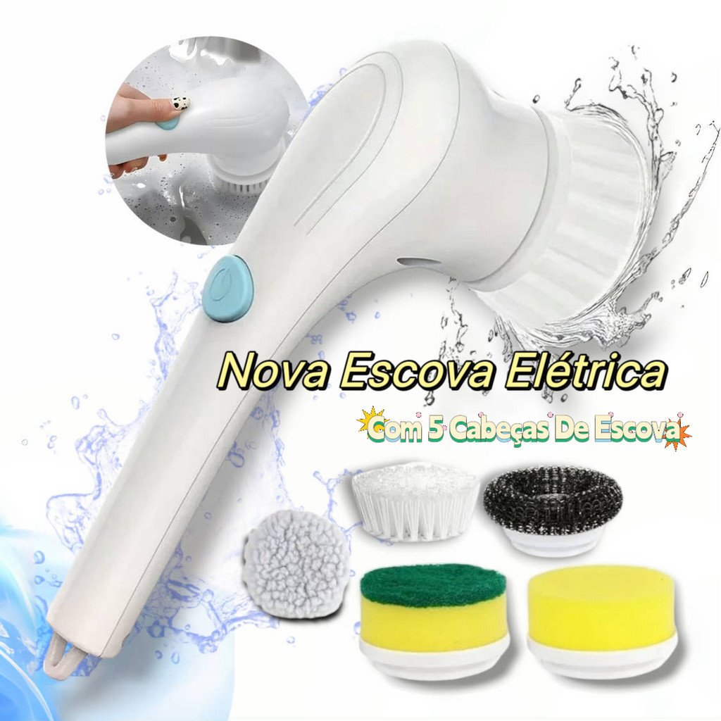Esfregão Escova Elétrico 5 em 1: Limpador Multifuncional USB para Cozinha, Banheiro e Mais