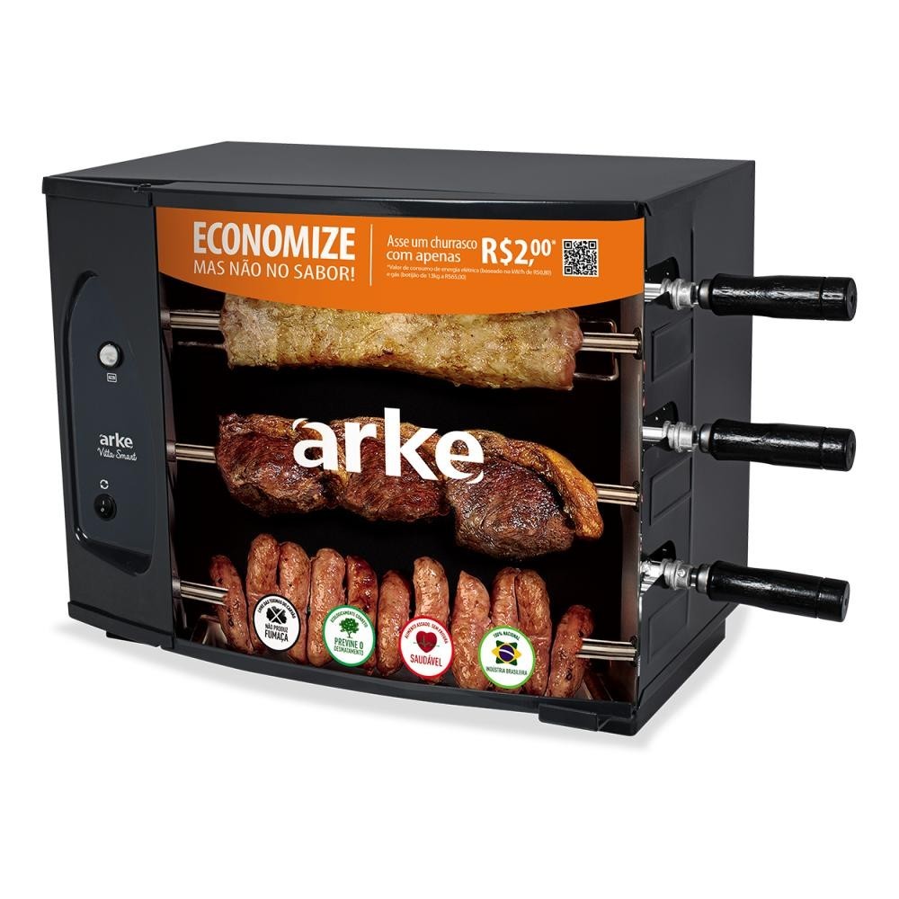 Churrasqueira Elétrica Pequena Apartamento Rotativa Arke 3 Espetos 220v Vitta Smart em Oferta na Shopee