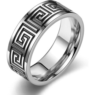 Anel de aço titânio, anel de casamento masculino, anel de aço inoxidável, anel amuleto com logotipo retrô, anel gravado 