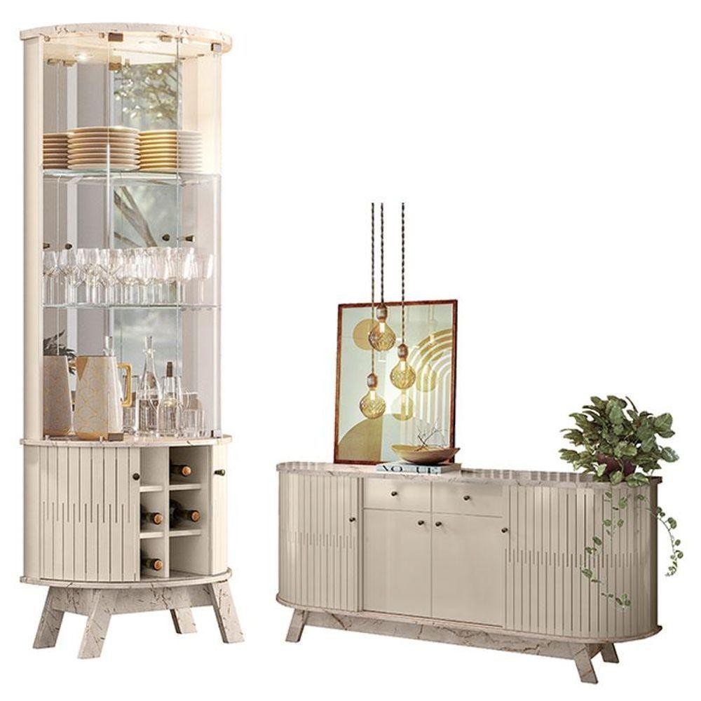 Aparador Para Sala Buffet Mônaco E Cristaleira Marina Calacata Off White - Madetec em Oferta na Shopee
