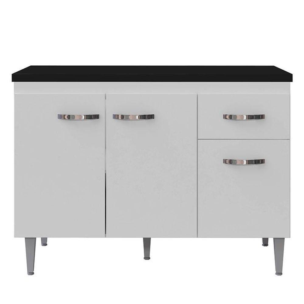 Balcão De Cozinha Gabriela Branco Flex Com Tampo 120 Cm Preto Fosco - Ajl em Oferta na Shopee