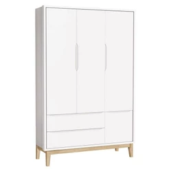 Guarda Roupa Infantil New Classic 3 Portas Branco Com Pés Madeira Natural - Reller