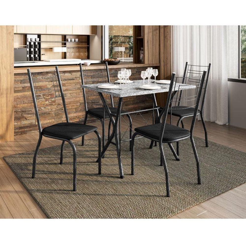 Mesa De Jantar Ambiente Bruna 100x60 Cm Com Granito Ocre Itabira Com 4 Cadeiras 063 Preto - Artefamol - Home & Living