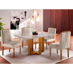 Conjunto Sala De Jantar Mesa E 4 Cadeiras Berlim Bege Móveis Mix Mel/Bege