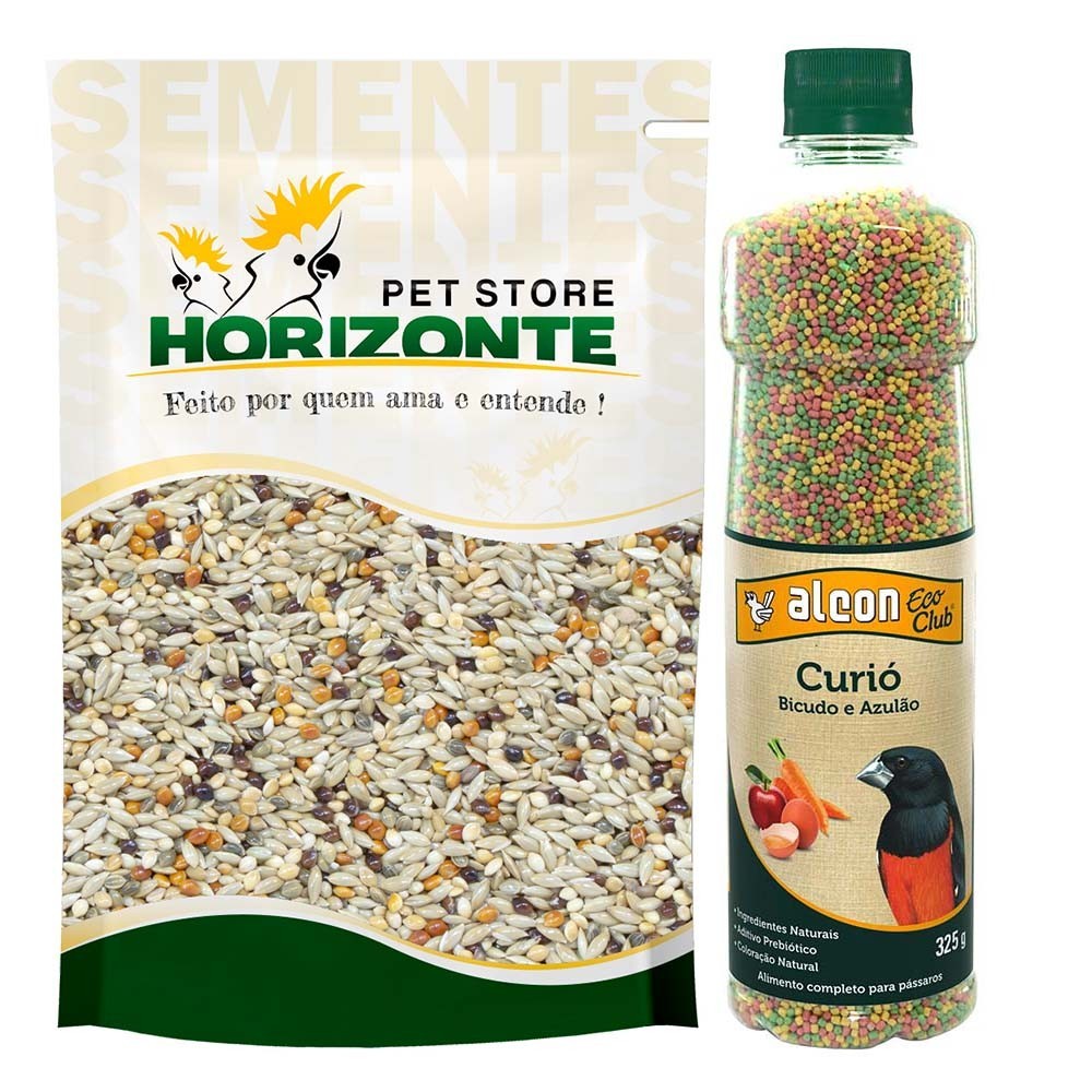 Kit 1 Ração Extrusada Alcon Eco Club Curió 325g + 1 Mix Sementes Mistura Curió 1kg Comida Completa